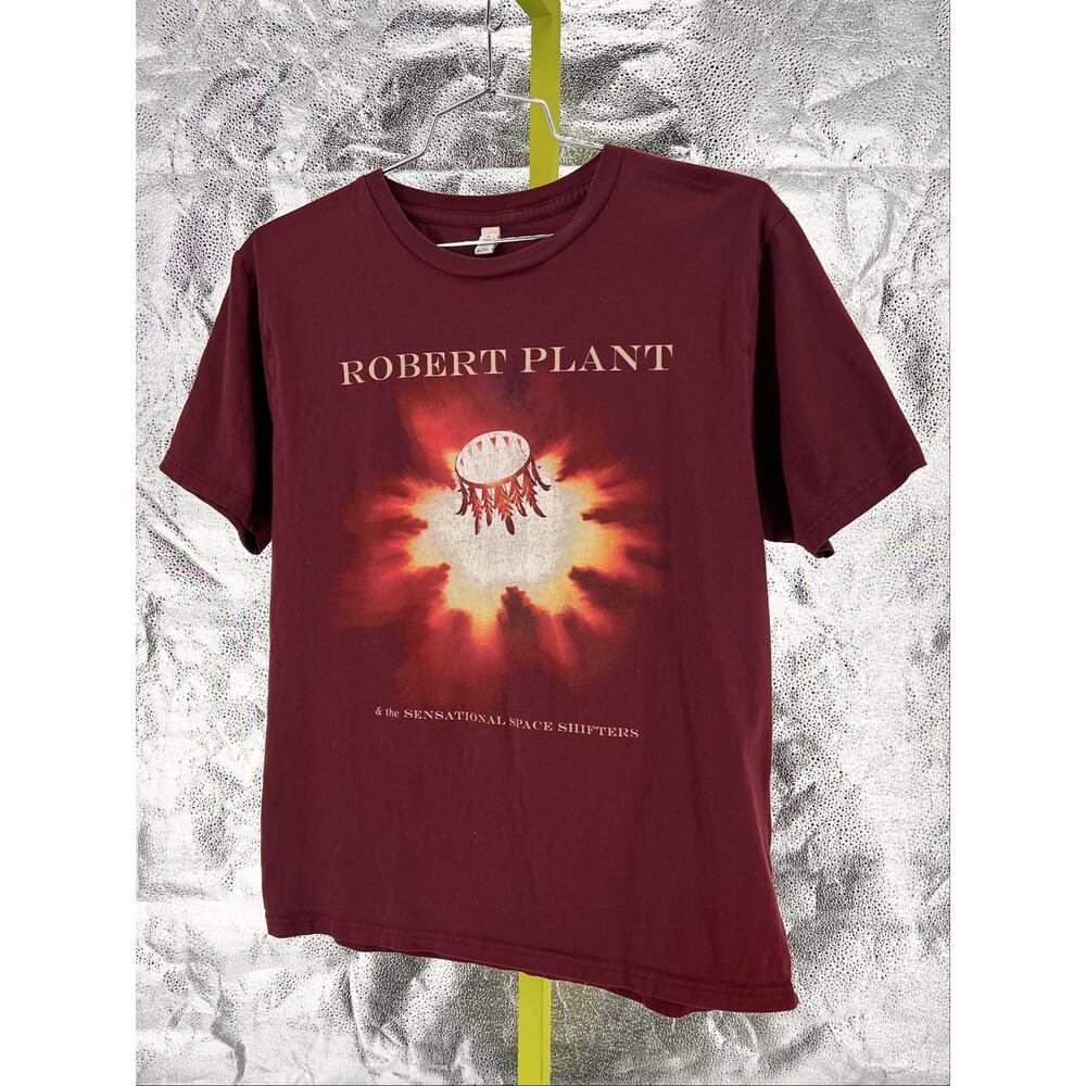Robert Plant Carry Fire Tour Tshirt Double Sided Burgundy Band Concert Size L